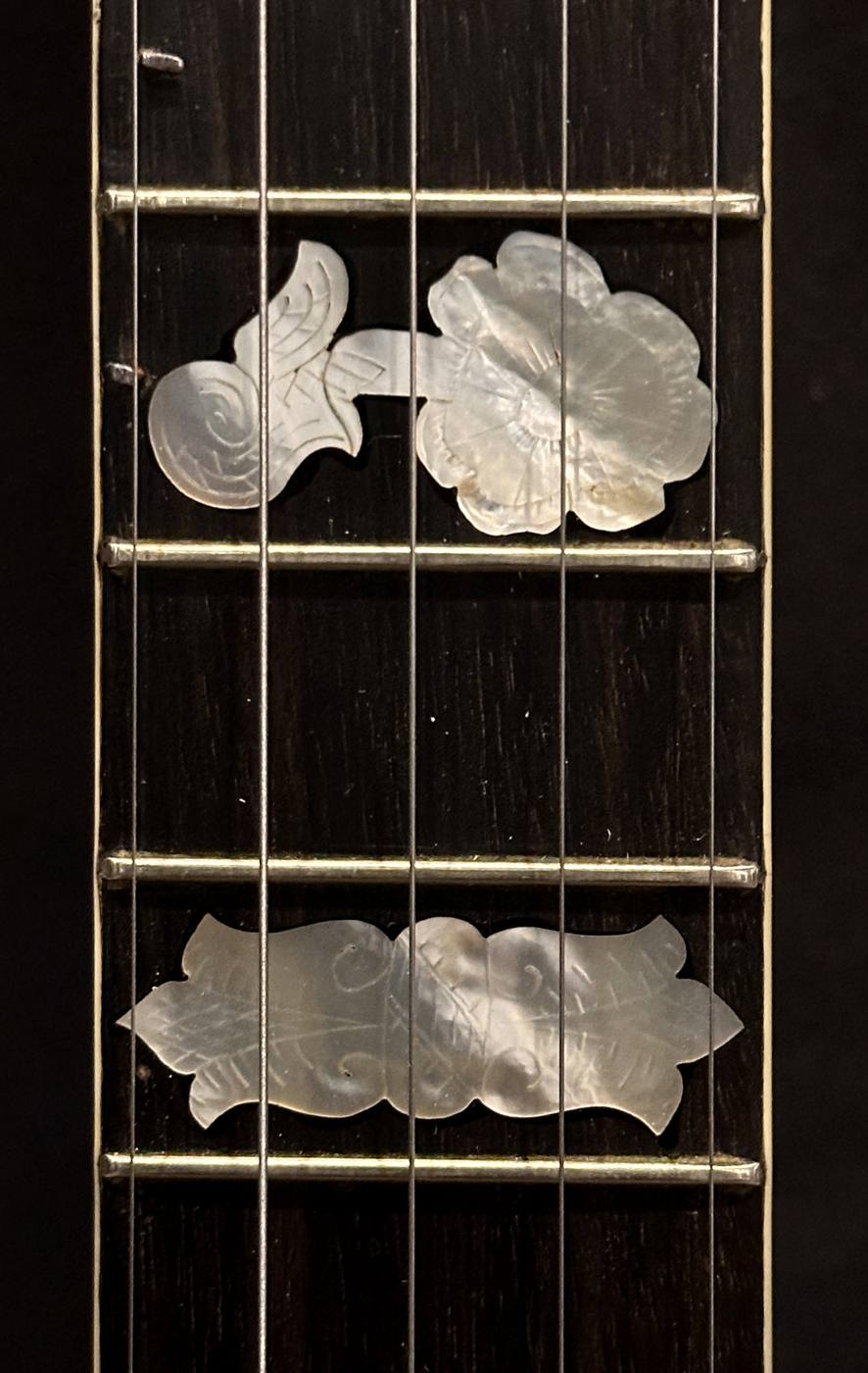 Fingerboard detail, frets 10–12, with neck-spike capo points